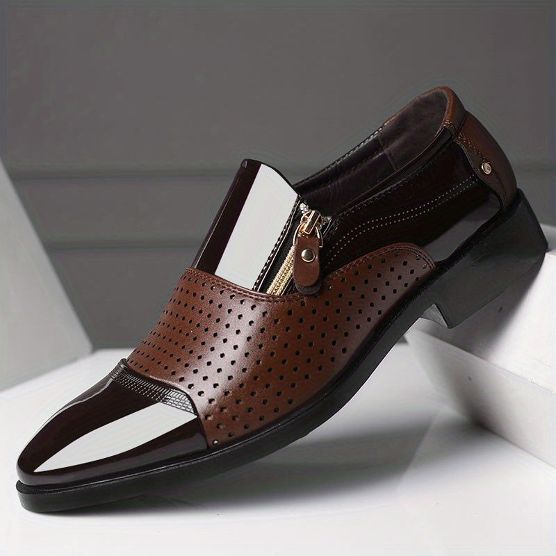 Men's Dress Loafer Shoes With Side Zipper, Comfy Non-slip Slip On Shoes, Men's Shoes, Spring And Summer