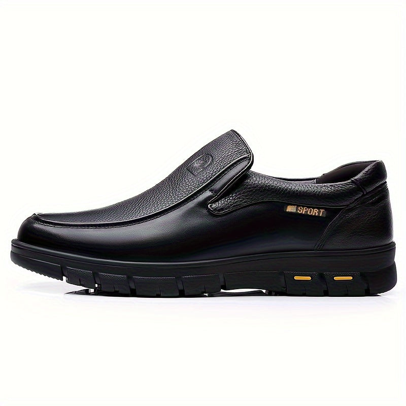 Men's Slip-On Business Casual Shoes: Head Layer Leather, PU Lining, Rubber Sole, and Fabric Insole