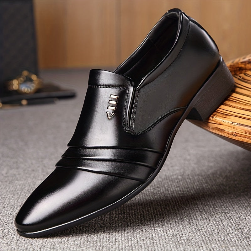 Men'S Business Style Oxfords - Solid Color Slip-On Dress Shoes with Pointed Toe, Faux Upper/Inner/Sole, Breathable Rubber Sole for Spring/Summer/Fall - England Scene