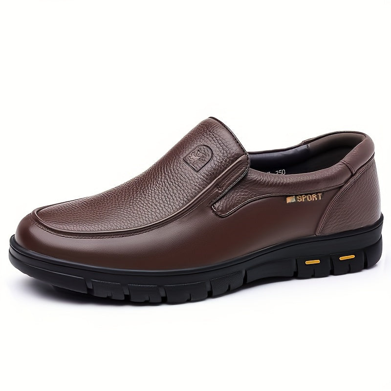 Men's Slip-On Business Casual Shoes: Head Layer Leather, PU Lining, Rubber Sole, and Fabric Insole