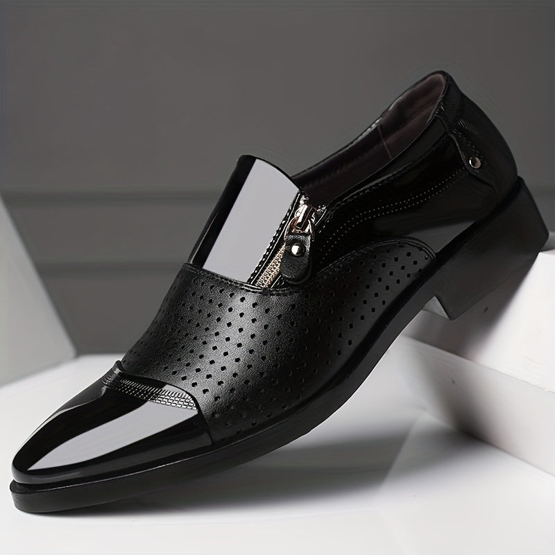 Men's Dress Loafer Shoes With Side Zipper, Comfy Non-slip Slip On Shoes, Men's Shoes, Spring And Summer