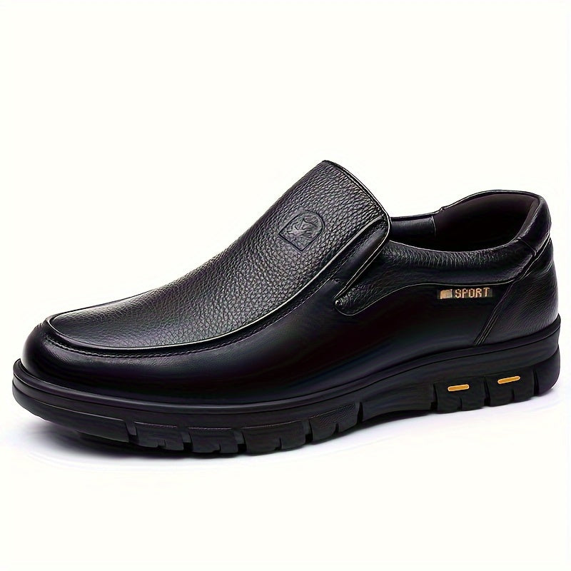 Men's Slip-On Business Casual Shoes: Head Layer Leather, PU Lining, Rubber Sole, and Fabric Insole