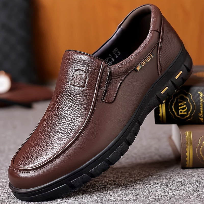 Men's Slip-On Business Casual Shoes: Head Layer Leather, PU Lining, Rubber Sole, and Fabric Insole