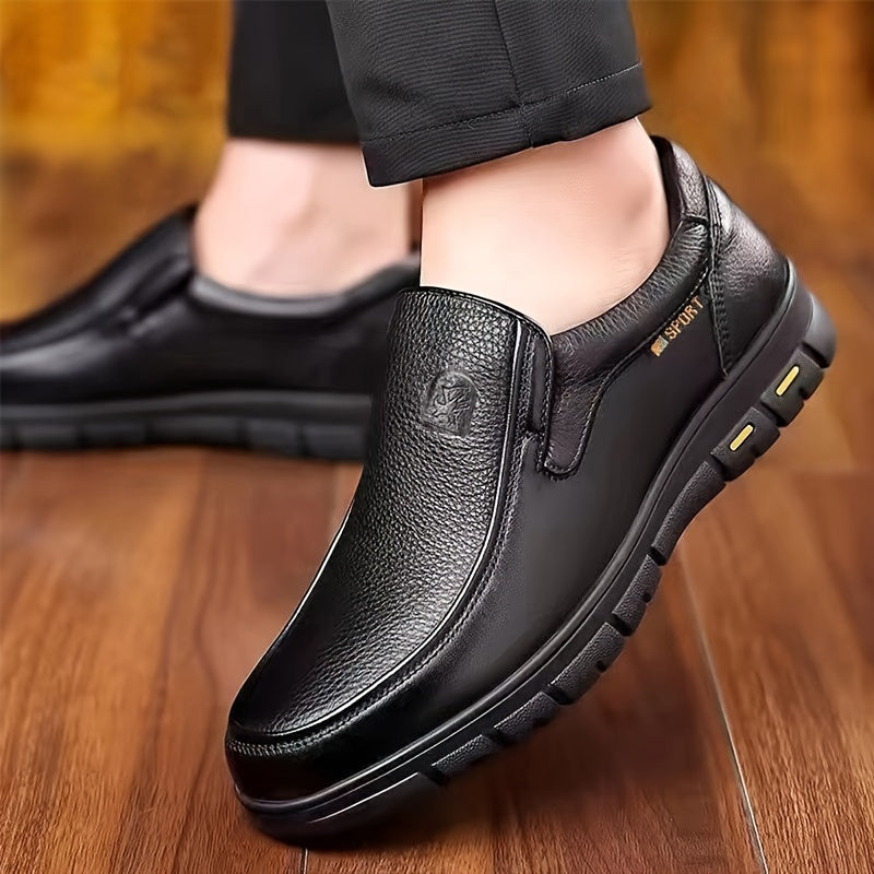 Men's Slip-On Business Casual Shoes: Head Layer Leather, PU Lining, Rubber Sole, and Fabric Insole